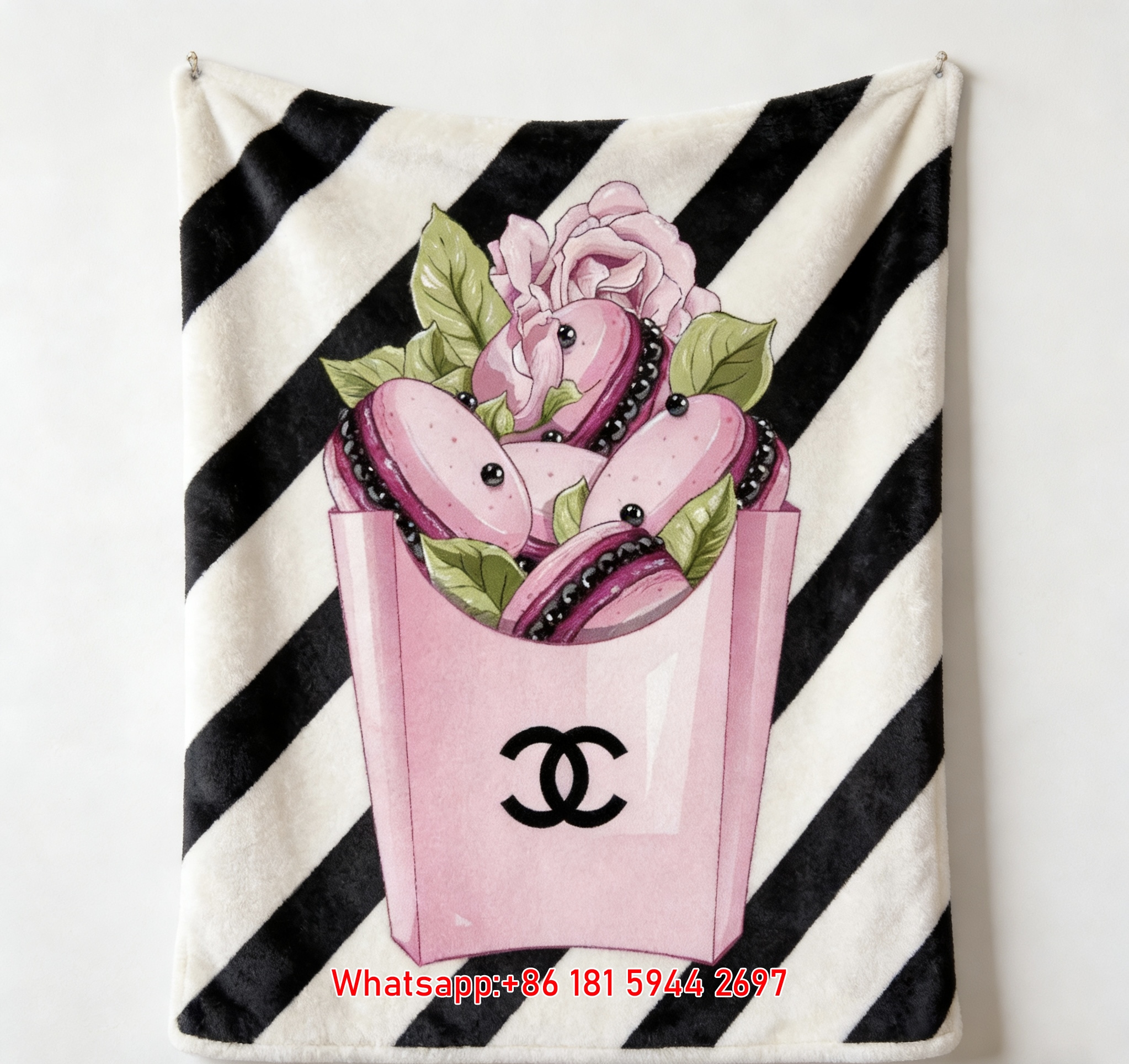 Chanel Style Macaron Flannel Throw Blanket IMG_7374